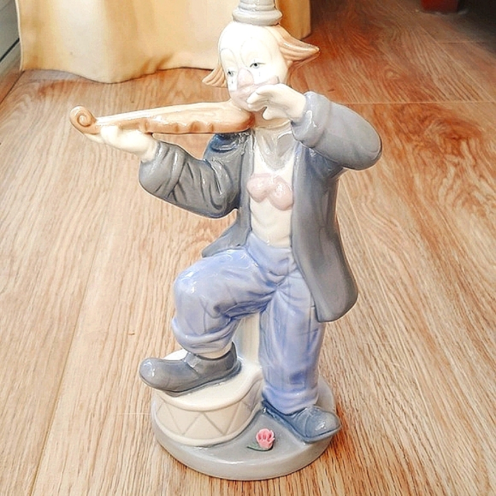 Elegant Paul Sebastian Ceramic Clown Figurine in Gray and Blue